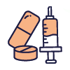 Icon Injektionsspritze und Tabletten